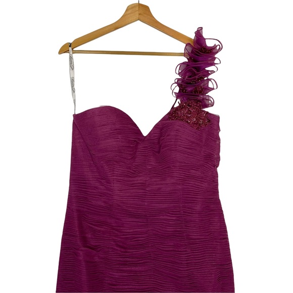 IVONNE D BY MON CHERI RASPBERRY 1 SHOULDER RUCHED TULLE SWEETHEART TRUMPET GOWN - Picture 4 of 15